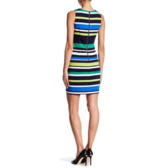 Vince Camuto Womens Blue Striped Embellished Sleeveless Sheath Dress Sz 10 New - Picture 2 of 9